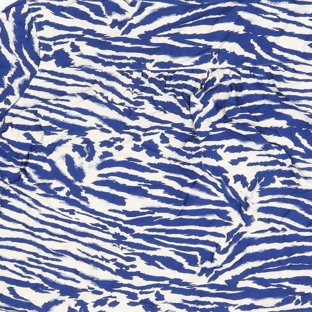 Marks and Spencer Womens Blue Animal Print Polyester Basic T-Shirt Size 10 V-Neck - Tiger Print