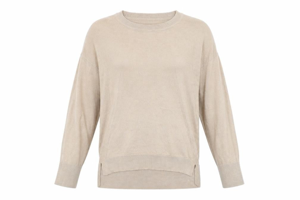 Front view of Dorothy Perkins women’s beige round neck viscose jumper, size UK 10