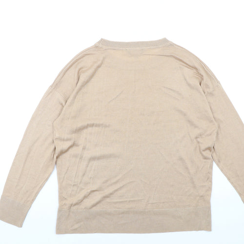Dorothy Perkins Womens Beige Round Neck Viscose Pullover Jumper Size 10