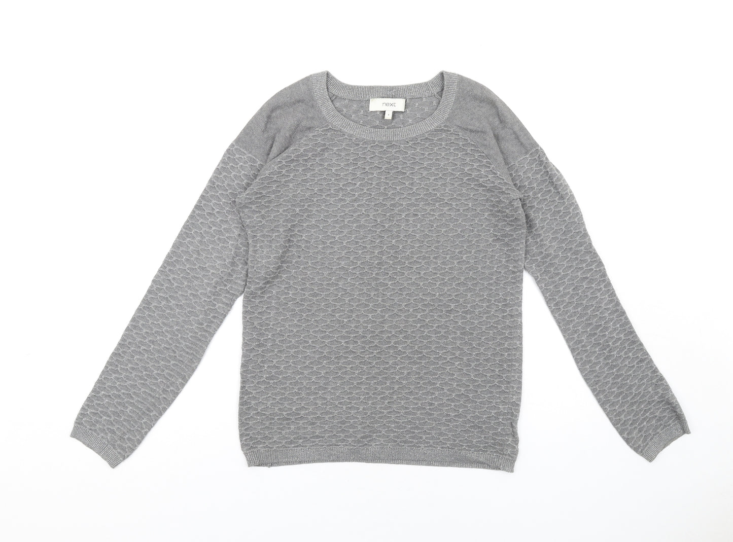 NEXT Womens Grey Crew Neck Cotton Pullover Jumper Size 8