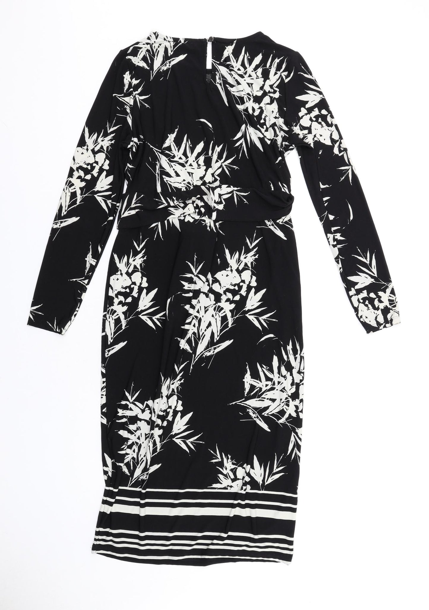 Wallis Womens Black Floral Polyester Bodycon Size 10 Round Neck Button