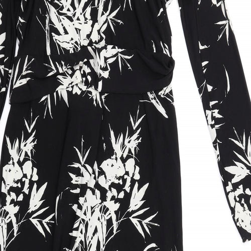 Wallis Womens Black Floral Polyester Bodycon Size 10 Round Neck Button
