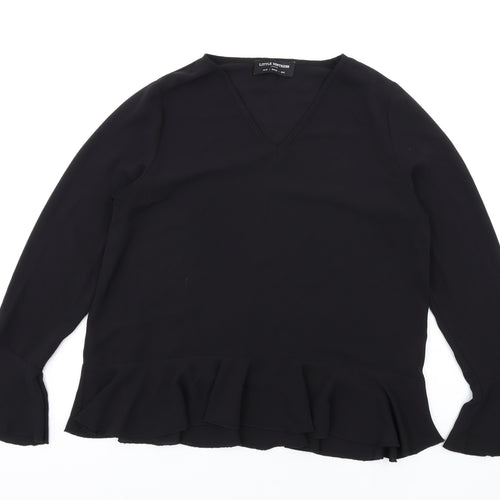 Little Mistress Womens Black Polyester Basic Blouse Size 10 V-Neck