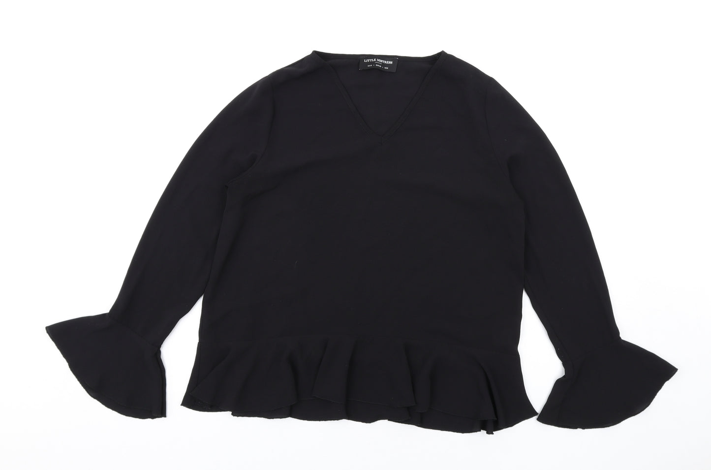 Little Mistress Womens Black Polyester Basic Blouse Size 10 V-Neck