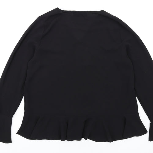 Little Mistress Womens Black Polyester Basic Blouse Size 10 V-Neck