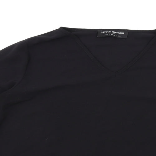 Little Mistress Womens Black Polyester Basic Blouse Size 10 V-Neck