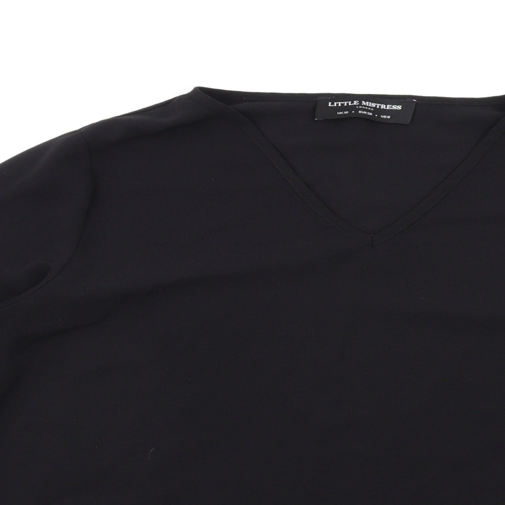 Little Mistress Womens Black Polyester Basic Blouse Size 10 V-Neck