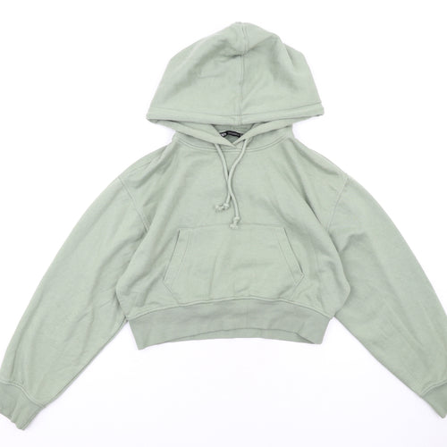 Zara Womens Green Cotton Pullover Hoodie Size M Pullover