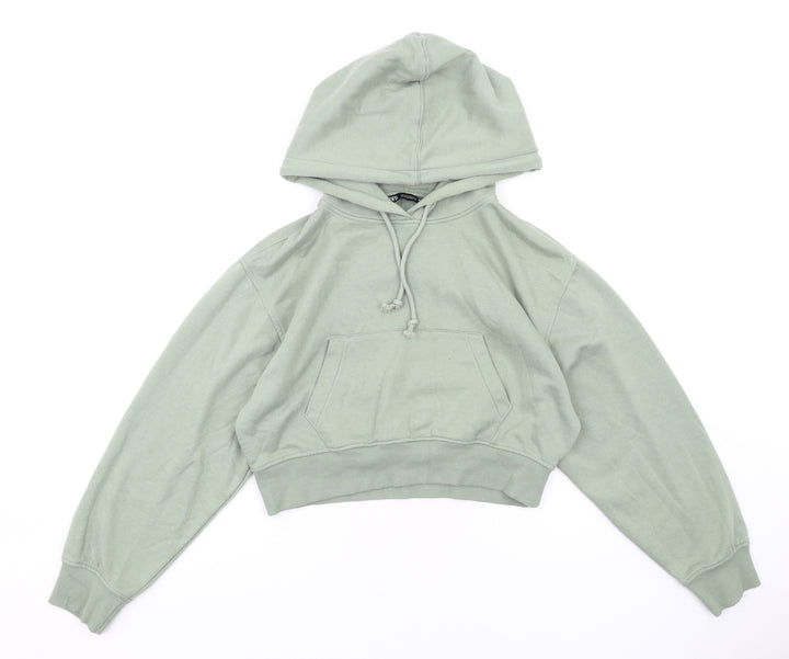 Zara Womens Green Cotton Pullover Hoodie Size M Pullover