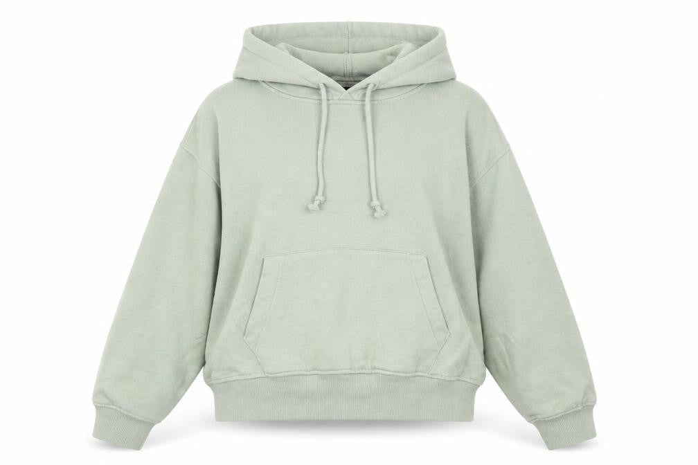 Front view of Zara women’s green cotton pullover hoodie, size M, pullover
