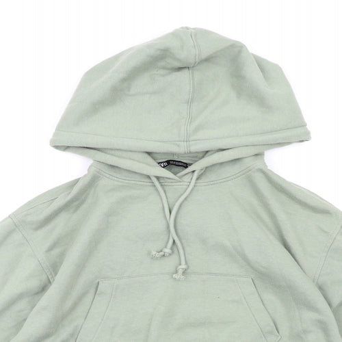 Zara Womens Green Cotton Pullover Hoodie Size M Pullover