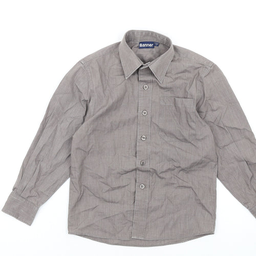 Banner Womens Grey Cotton Basic Button-Up Size 12 Collared