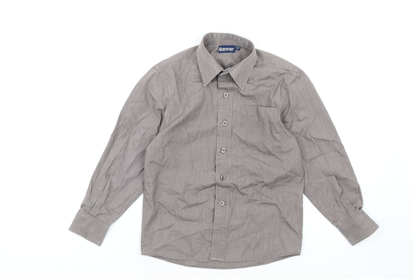 Banner Womens Grey Cotton Basic Button-Up Size 12 Collared