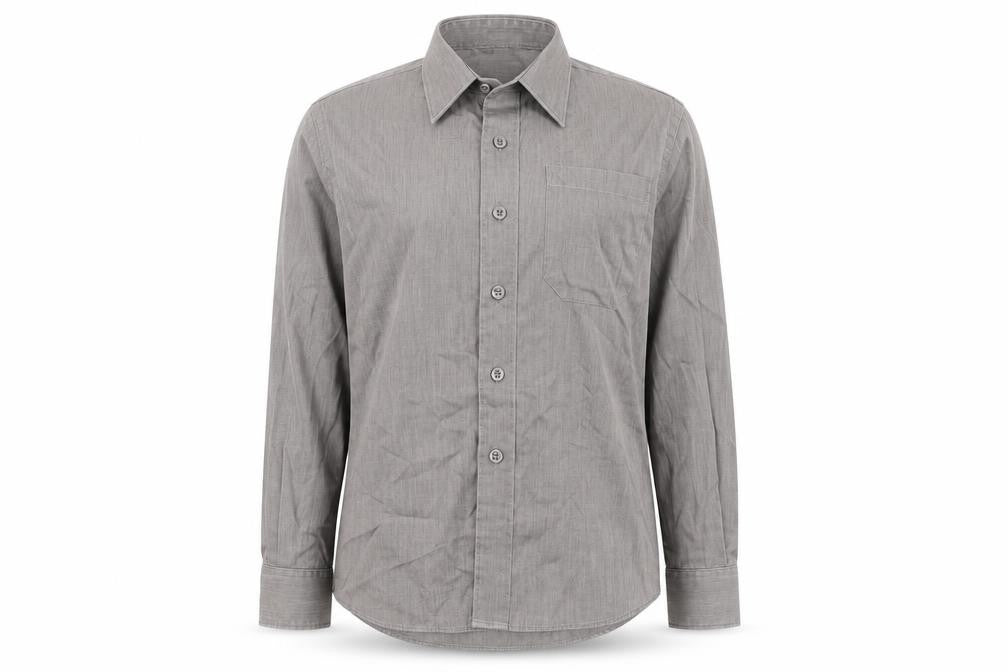 Front view of Banner women’s grey cotton basic button-up, size UK 12, collared