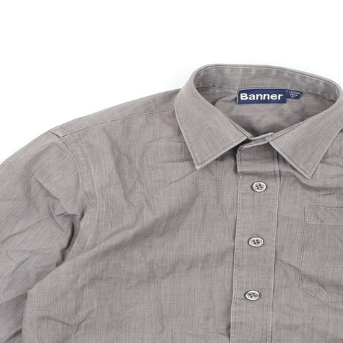 Banner Womens Grey Cotton Basic Button-Up Size 12 Collared