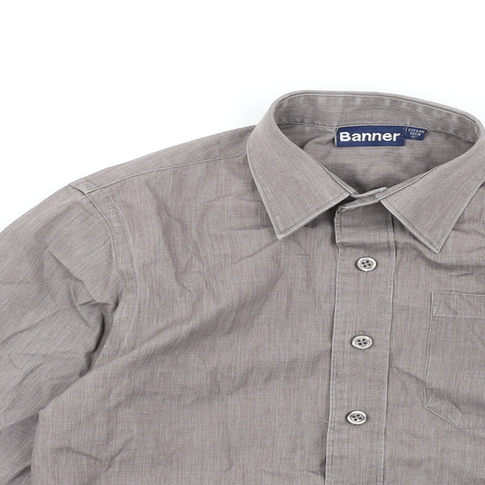 Banner Womens Grey Cotton Basic Button-Up Size 12 Collared
