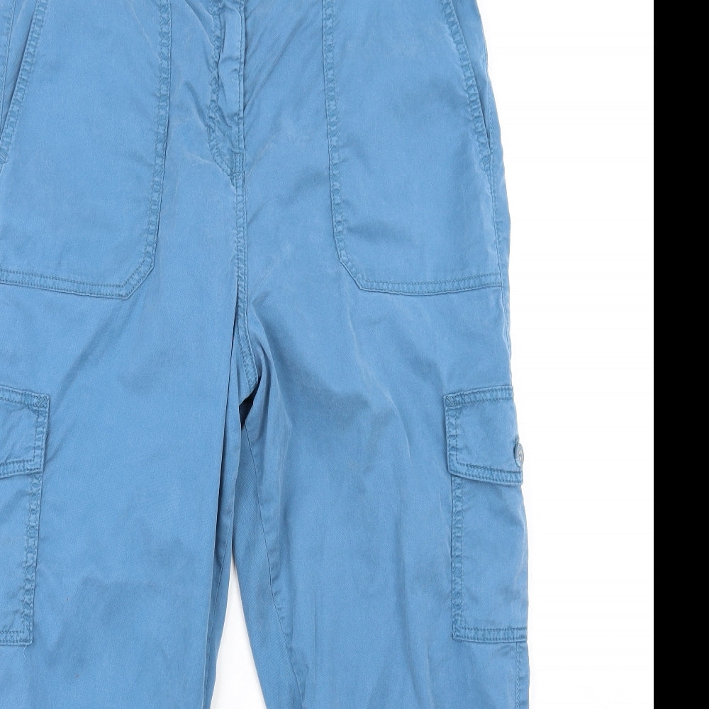 Marks and Spencer Womens Blue Lyocell Cargo Trousers Size 14 L25 in Regular Zip