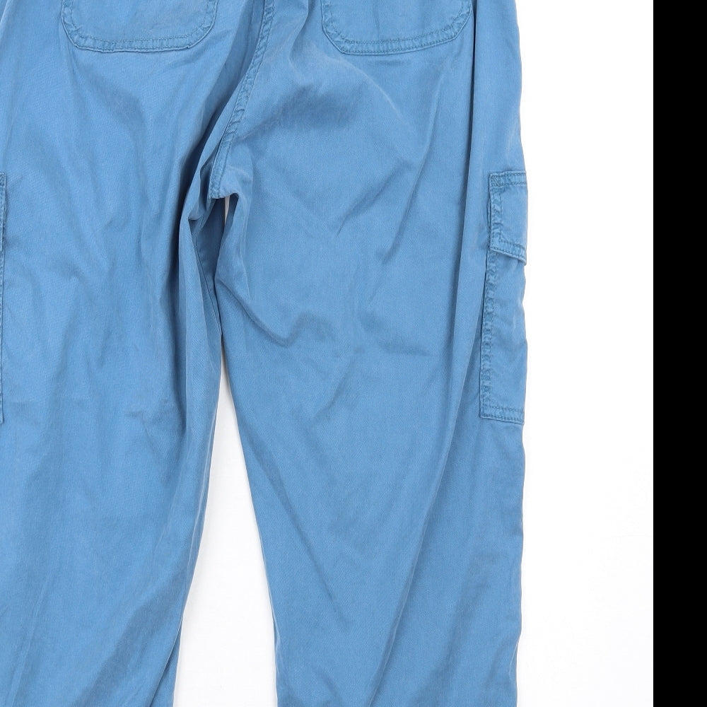 Marks and Spencer Womens Blue Lyocell Cargo Trousers Size 14 L25 in Regular Zip