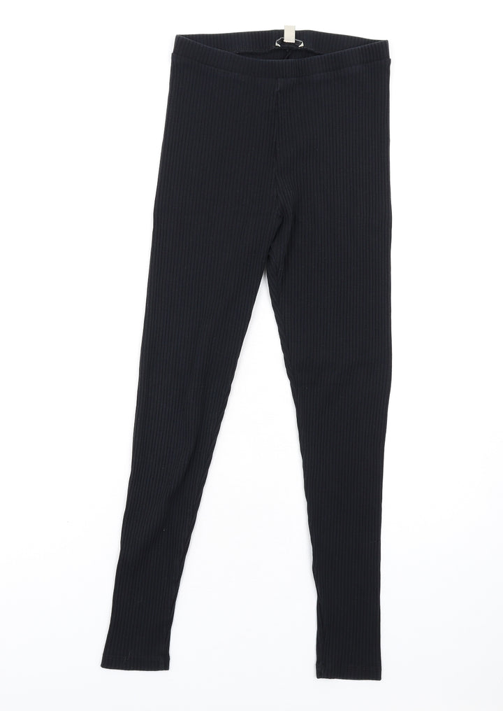 EDC Womens Black Cotton Carrot Leggings Size S L28 in - Ribbed
