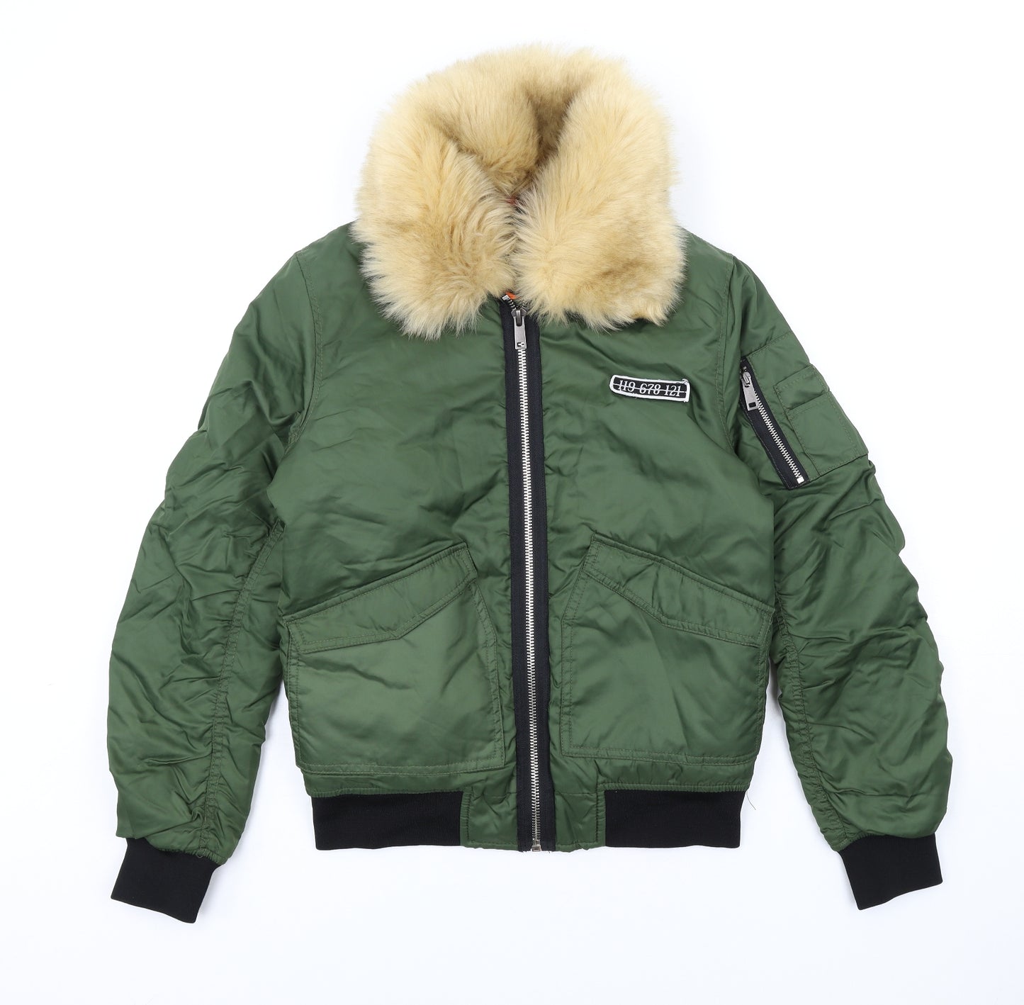 Brave Soul Womens Green Bomber Jacket Coat Size S Zip - Fur Collar