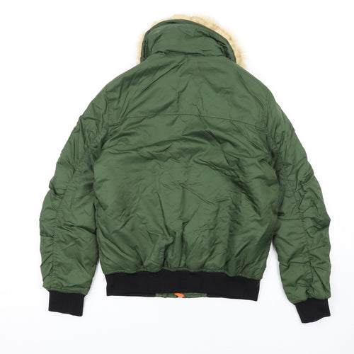 Brave Soul Womens Green Bomber Jacket Coat Size S Zip - Fur Collar