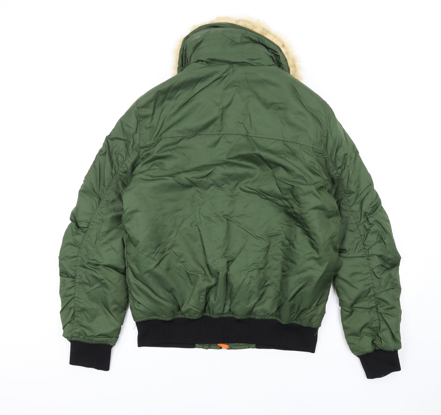 Brave Soul Womens Green Bomber Jacket Coat Size S Zip - Fur Collar