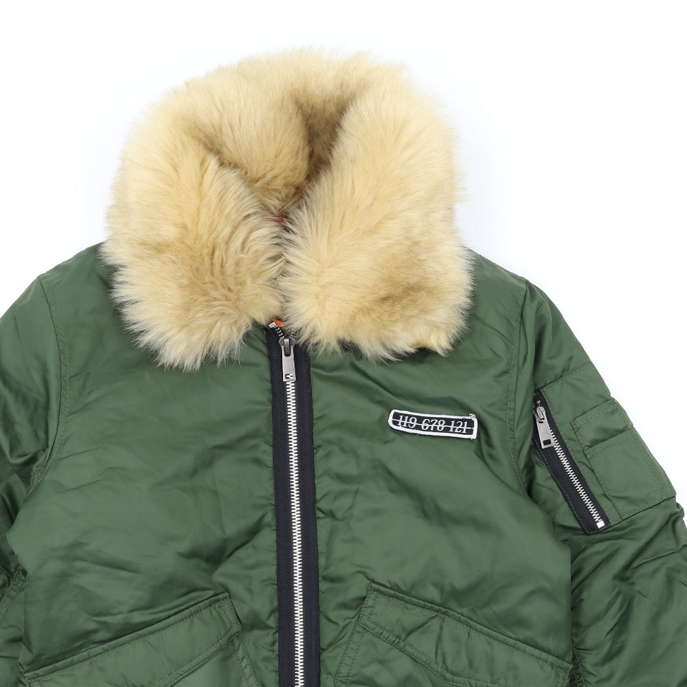 Brave Soul Womens Green Bomber Jacket Coat Size S Zip - Fur Collar