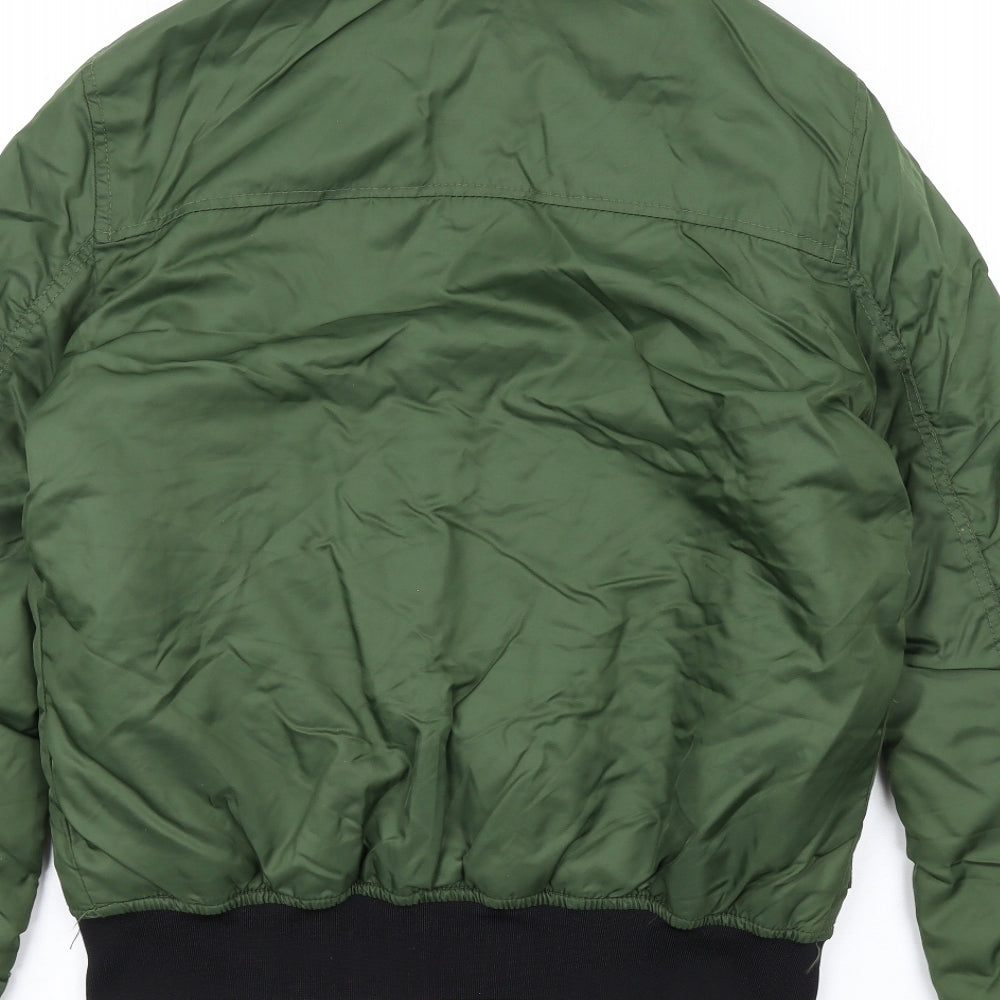 Brave Soul Womens Green Bomber Jacket Coat Size S Zip - Fur Collar