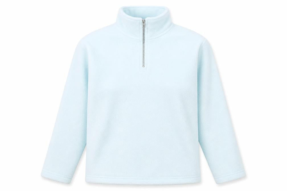 Front view of Visage women’s blue polyester pullover sweatshirt, size M, zip