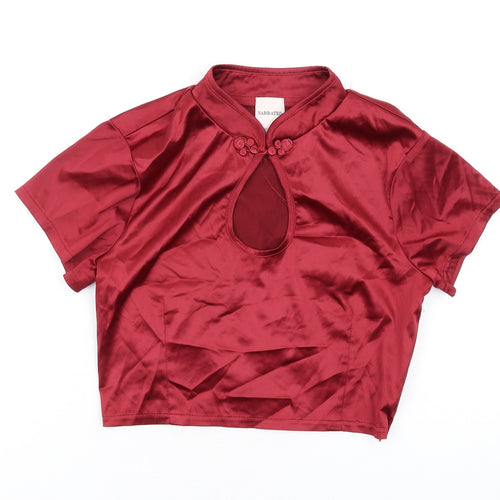 Narrated Womens Red Polyester Cropped T-Shirt Size XS Mock Neck