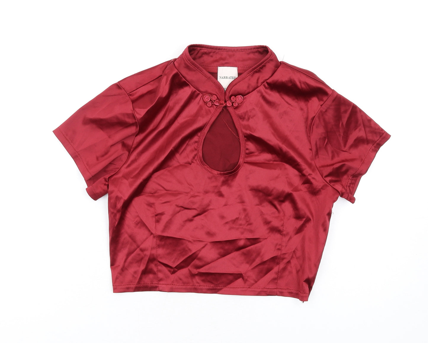 Narrated Womens Red Polyester Cropped T-Shirt Size XS Mock Neck