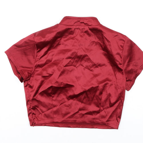 Narrated Womens Red Polyester Cropped T-Shirt Size XS Mock Neck