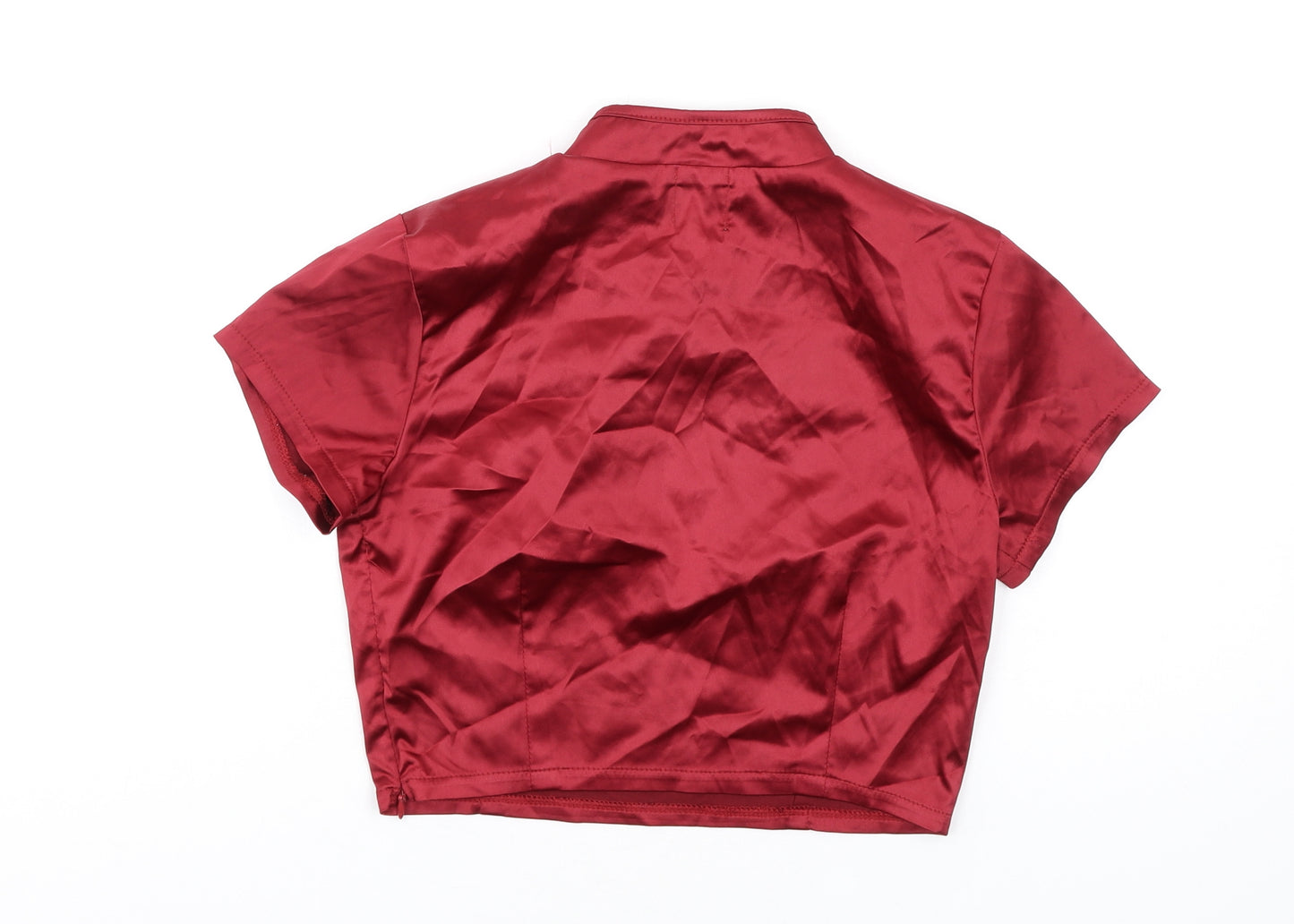 Narrated Womens Red Polyester Cropped T-Shirt Size XS Mock Neck