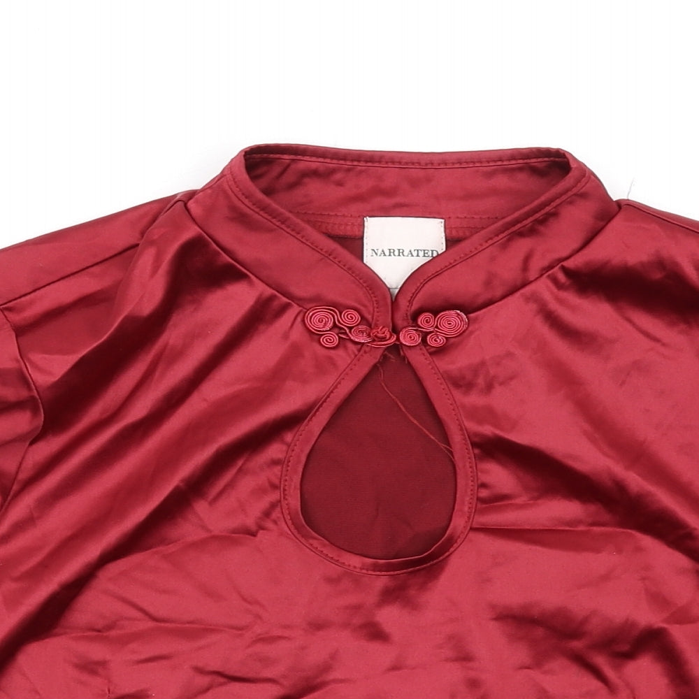 Narrated Womens Red Polyester Cropped T-Shirt Size XS Mock Neck