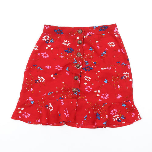 PARISIAN SIGNATURE Womens Red Floral Polyester A-Line Skirt Size 6 Button