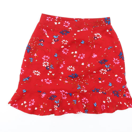 PARISIAN SIGNATURE Womens Red Floral Polyester A-Line Skirt Size 6 Button