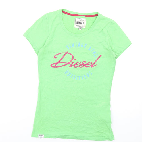 Diesel Womens Green Cotton Basic T-Shirt Size M Round Neck