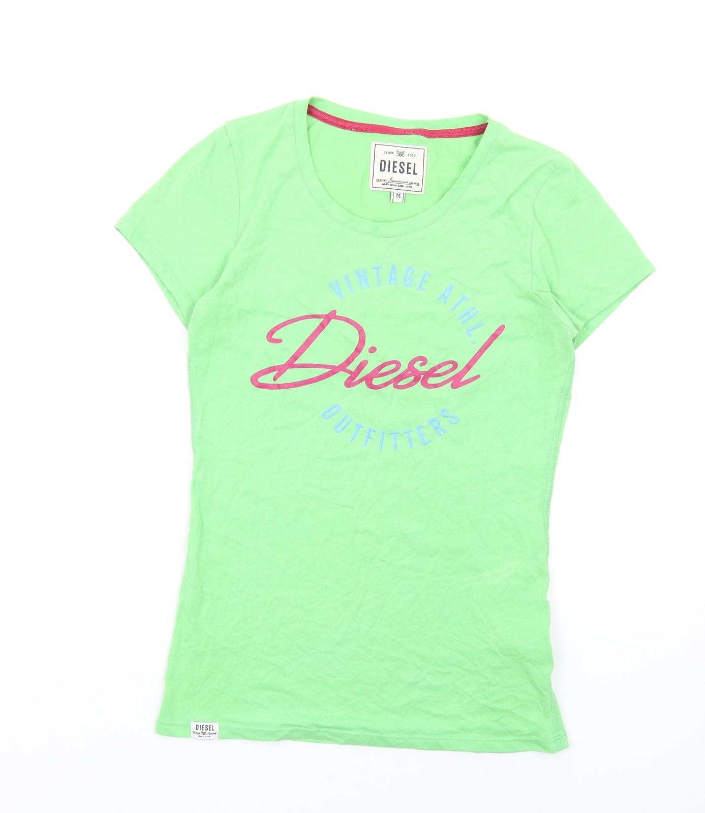 Diesel Womens Green Cotton Basic T-Shirt Size M Round Neck