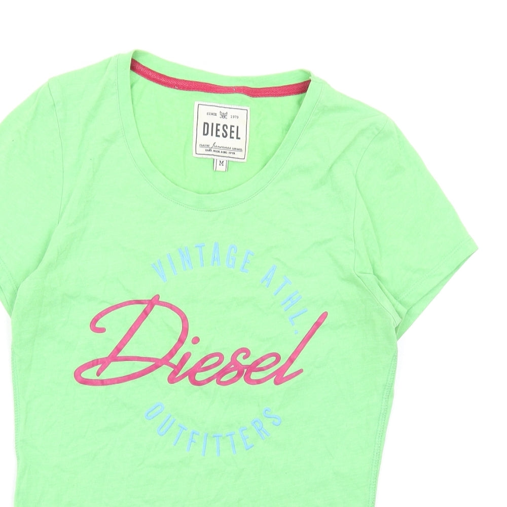Diesel Womens Green Cotton Basic T-Shirt Size M Round Neck