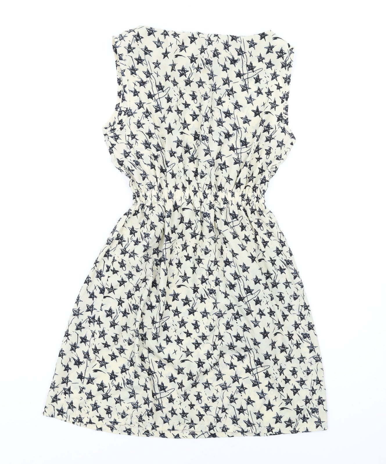 TENKI Womens Ivory Geometric Polyester A-Line Size S Round Neck Zip