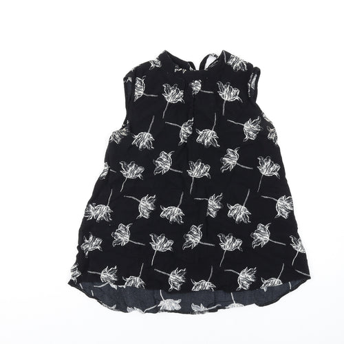 Warehouse Womens Black Floral Polyester Basic Tank Size 6 Round Neck