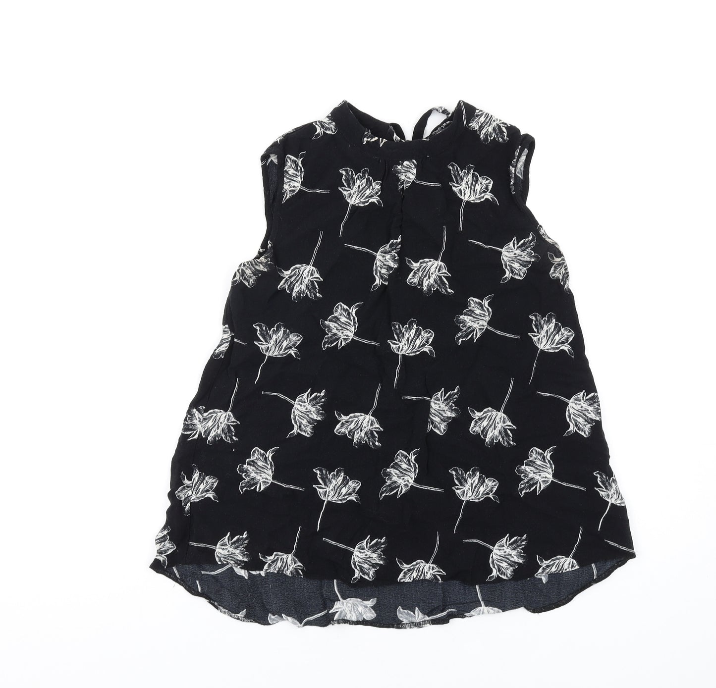 Warehouse Womens Black Floral Polyester Basic Tank Size 6 Round Neck