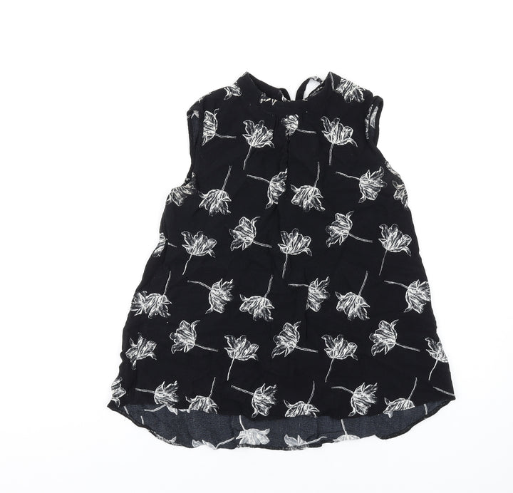 Warehouse Womens Black Floral Polyester Basic Tank Size 6 Round Neck