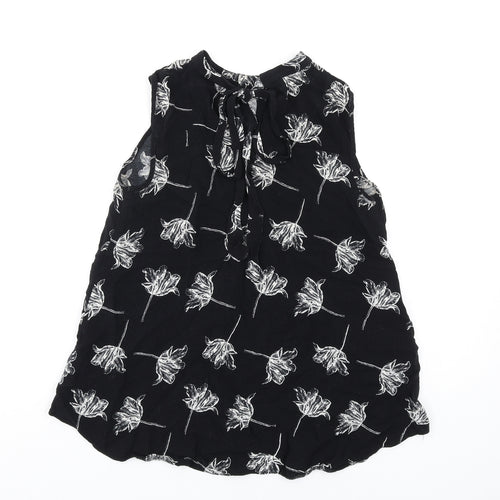 Warehouse Womens Black Floral Polyester Basic Tank Size 6 Round Neck