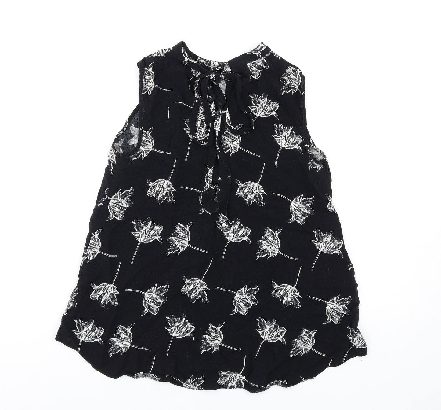 Warehouse Womens Black Floral Polyester Basic Tank Size 6 Round Neck