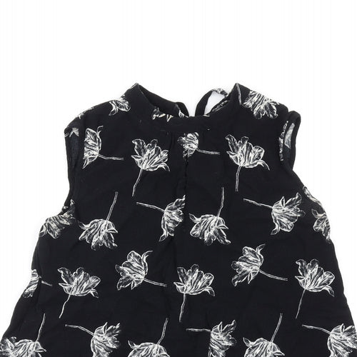 Warehouse Womens Black Floral Polyester Basic Tank Size 6 Round Neck