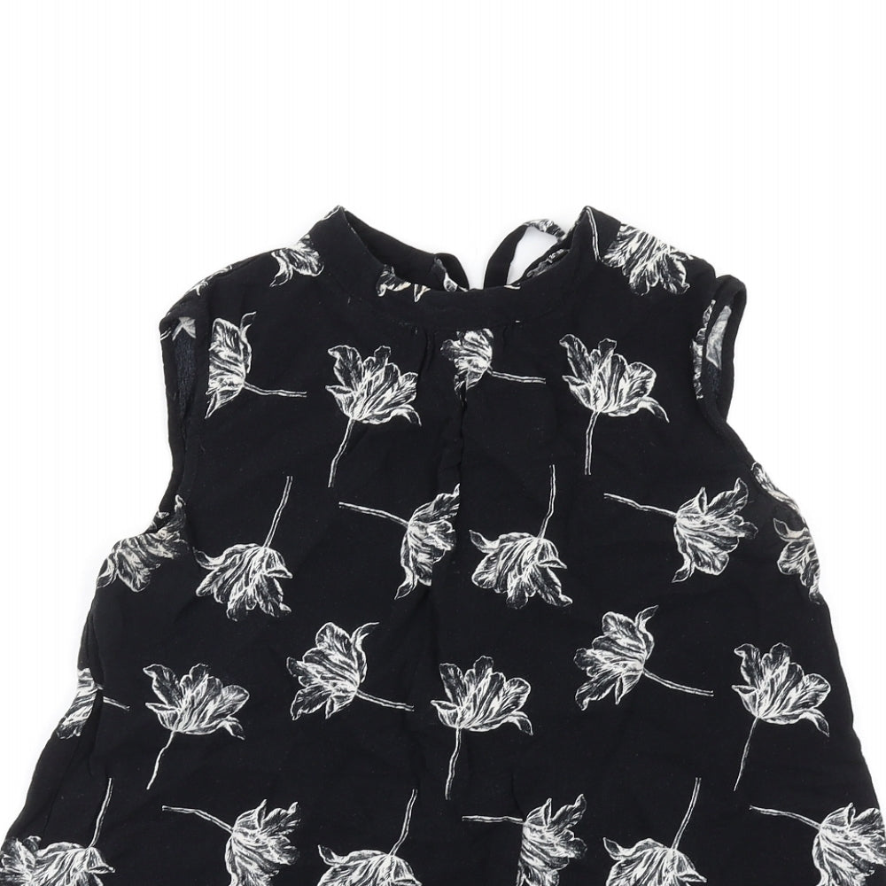 Warehouse Womens Black Floral Polyester Basic Tank Size 6 Round Neck