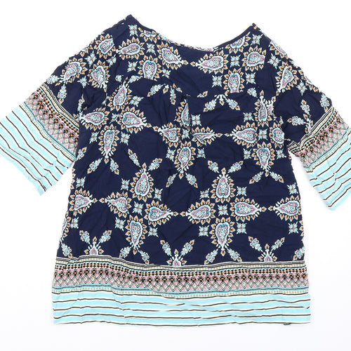 Izabel London Womens Multicoloured Geometric Viscose Basic T-Shirt Size 10 Scoop Neck