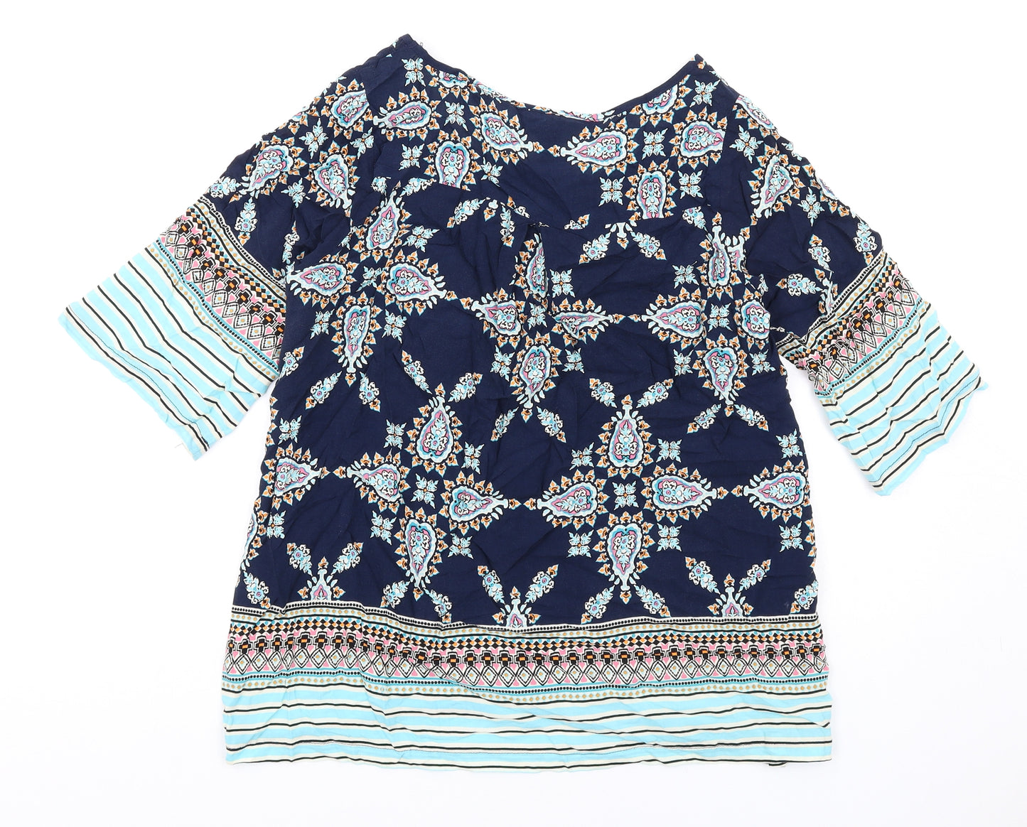 Izabel London Womens Multicoloured Geometric Viscose Basic T-Shirt Size 10 Scoop Neck
