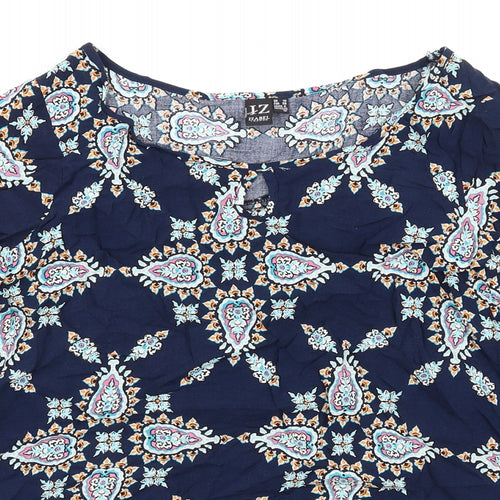 Izabel London Womens Multicoloured Geometric Viscose Basic T-Shirt Size 10 Scoop Neck